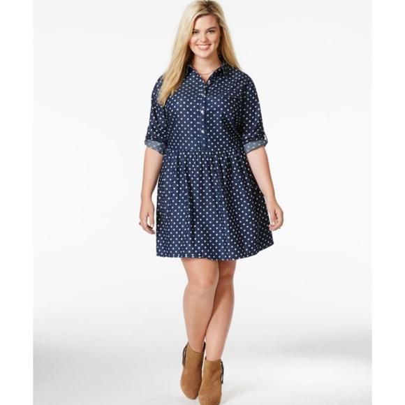 Stevie & Lindsay Dresses & Skirts - STEVIE & LINDSAY Polka-Dot Denim Shirt Dress [C9]